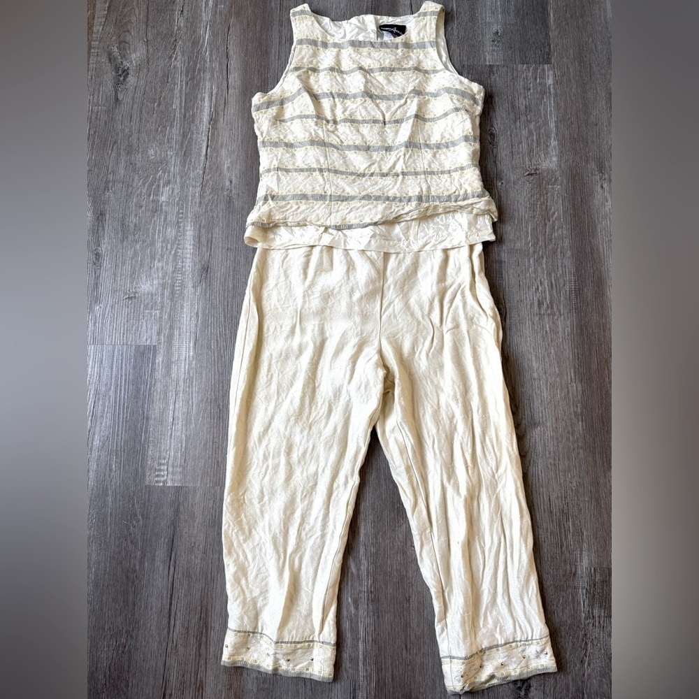 VTG POSITIVE ATTITUDE Pantsuit Set Tank Top Pattern Yellow Boho Size S M Size 10